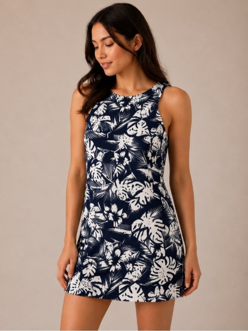 Pull & Bear White Tropical Floral Mini Dress Small Sleeveles 0800